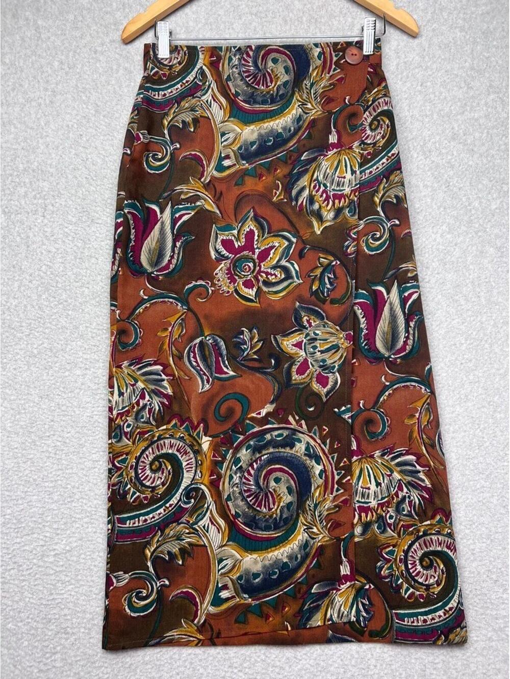 VTG St Michael Marks Spencer Pure Wool Floral Midi Skirt 90s Boho UK 12 / 4 US - Picture 2 of 9